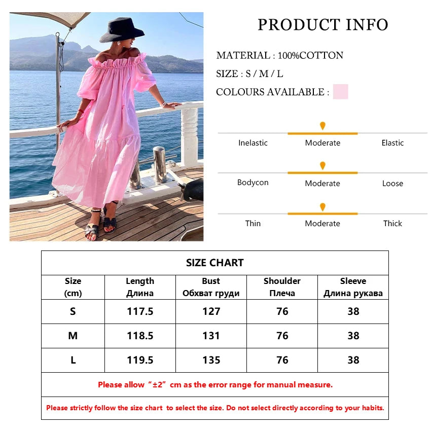 Clacive Casual Loose Pink Cotton Women's Dress Fashion Slash Neck Short Sleeve Ankle Length Dresses Elegant Pleated female Dress