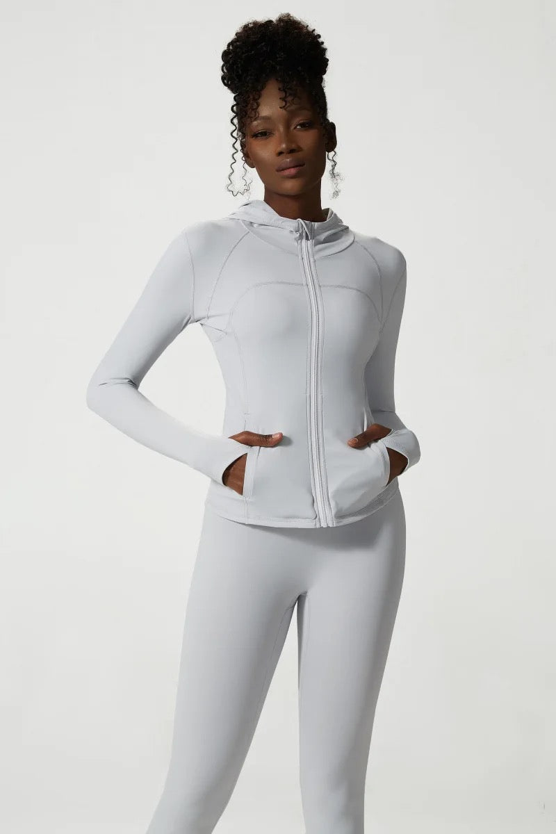 DOINA HOODED LONG SLEEVE SPORTS TOP ICE GREY