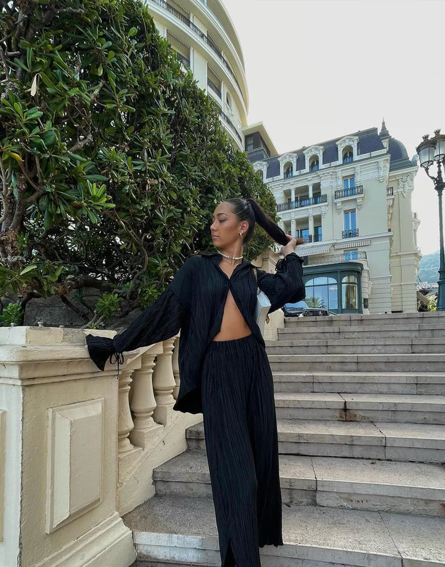 SERENITY PLEATED SHIRT + PANTS SET