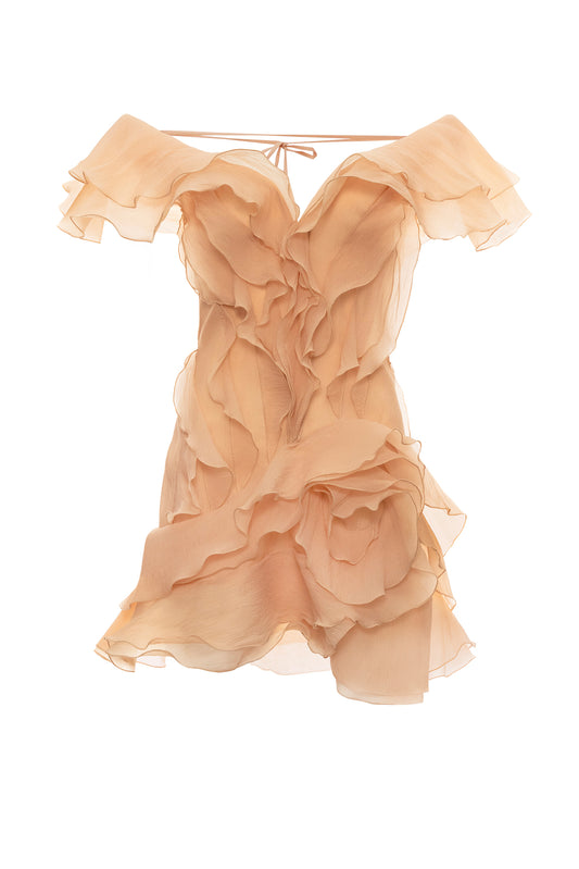 ELODIE RUFFLE MINI DRESS APRICOT