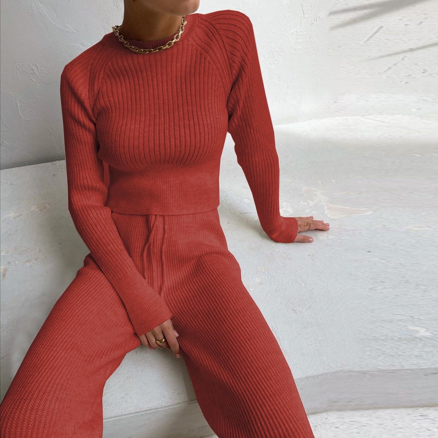 ALINA KNITTED SWEATER SET RED