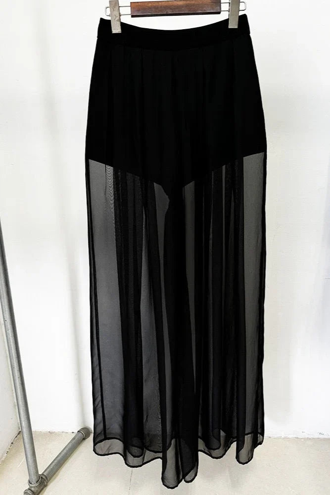 MILA EMBELLISHED BLAZER & SHEER WIDE-LEG PANT SET