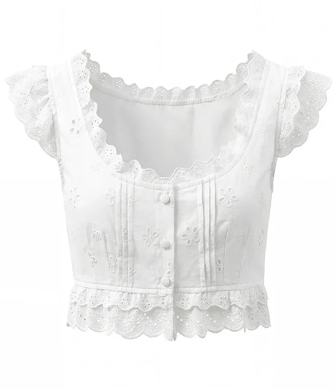 White lace crop top on a white background