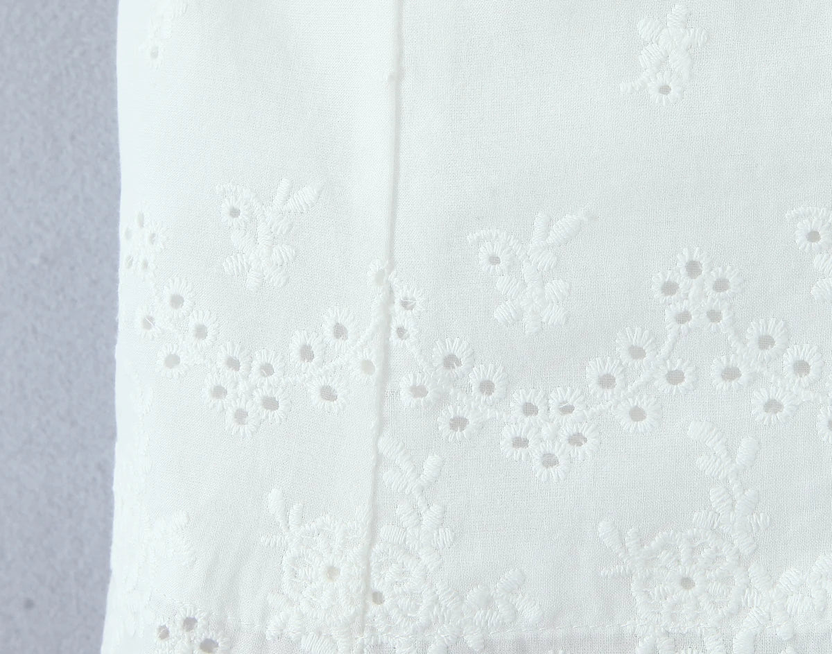 2025 Summer White Embroidery Hollow Out Hole Wood ears Bow Ruched Chest Corset Camisole Women Cross Lacing up Bow Back Tank Top