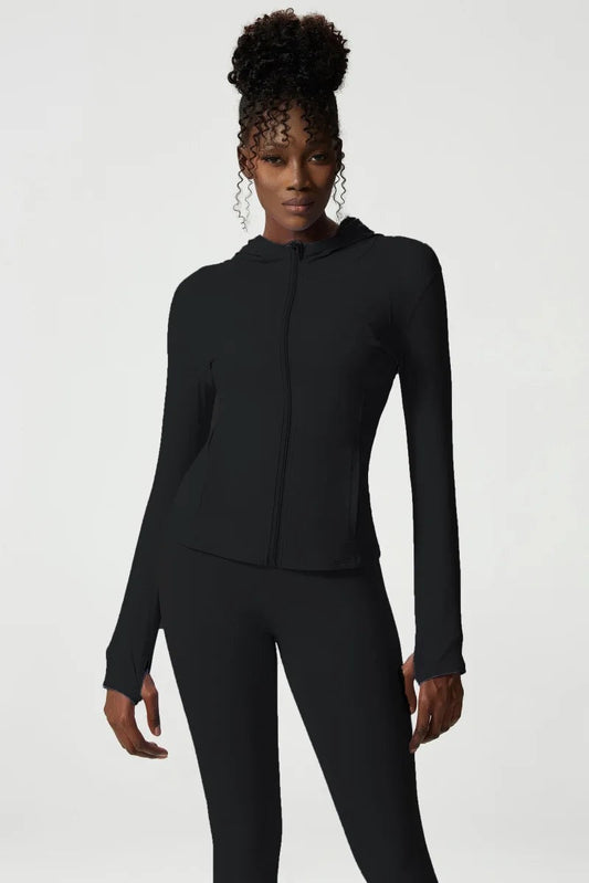 DOINA HOODED LONG SLEEVE SPORTS TOP BLACK