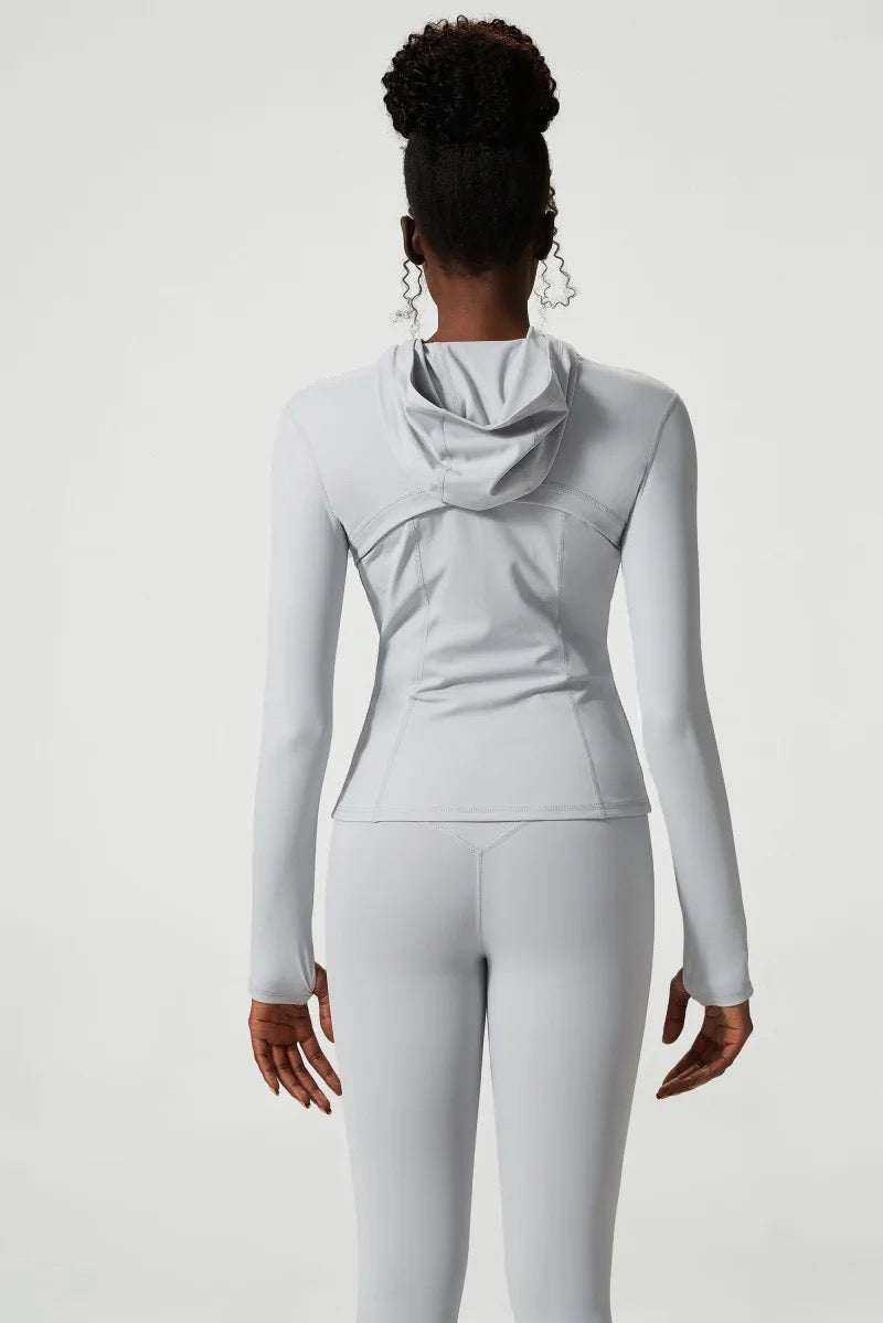 ELEN HOODED LONG SLEEVE SPORTS TOP ICE GREY