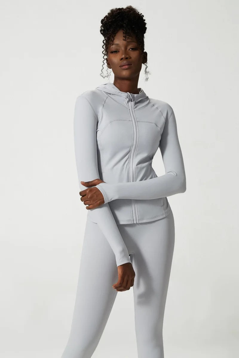 ELEN HOODED LONG SLEEVE SPORTS TOP ICE GREY