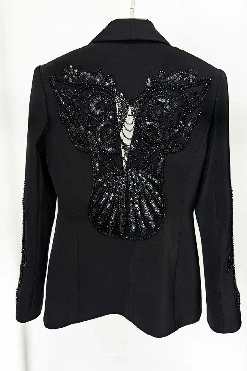 MILA EMBELLISHED BLAZER & SHEER WIDE-LEG PANT SET